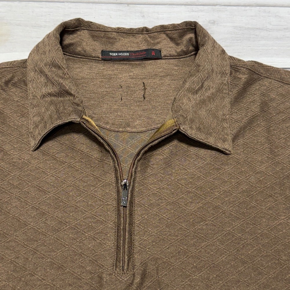 VTG Nike Tiger Woods Collection Polo Mens L Brown 1/4 Zip Diamond 267944-243